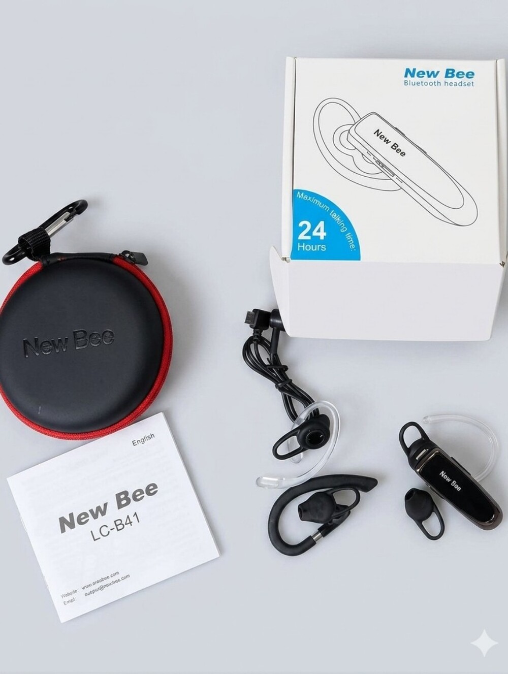 New Bee Bluetooth Headset with Carry Case - Black and Red
